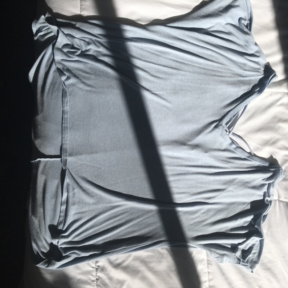 Baby blue cross back detailed flowy T-shirt